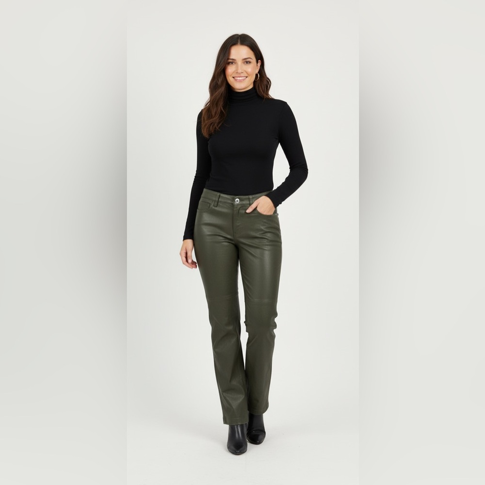 GAP Women's Vintage Bootcut Green / Brown Leather Pants Lined Size 1 Western
